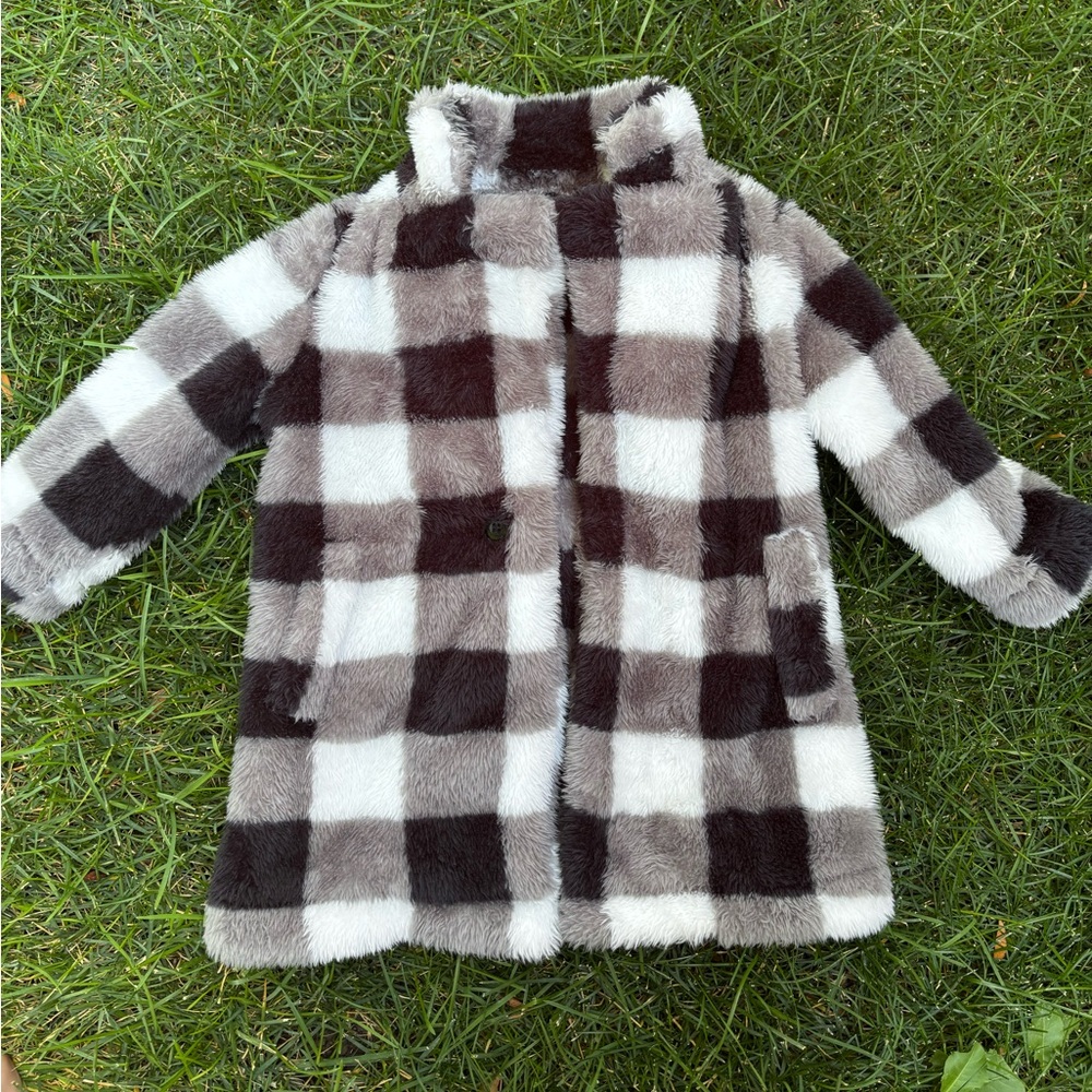 Plaid Kids Fleece Jacket - Black and White